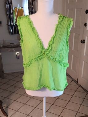 Ruffled V-Neck Lime Green Sleeveless Camisole
